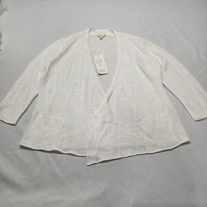 New Eileen Fisher 100% Hemp Drape Front Cardigan Sweater Open Front White
